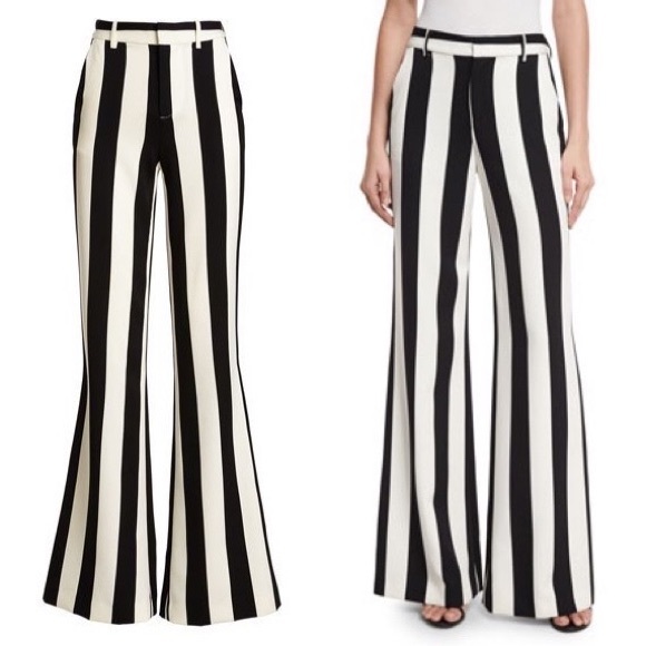 Alice + Olivia Pants - Alice + Olivia Paulette Striped Wide-Leg Trouser Pants Size 4